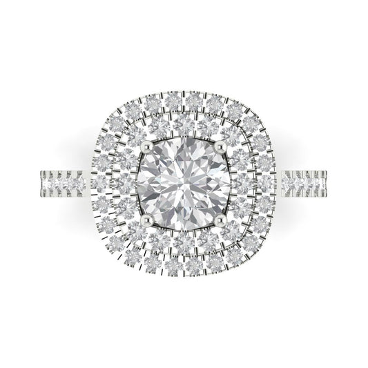 1.615 cttw White Sapphire Solitaire with Zirconia Simulated Diamond Accents Engagement Ring - Solid White Gold (VVS1, Round Cut,6.5mm)