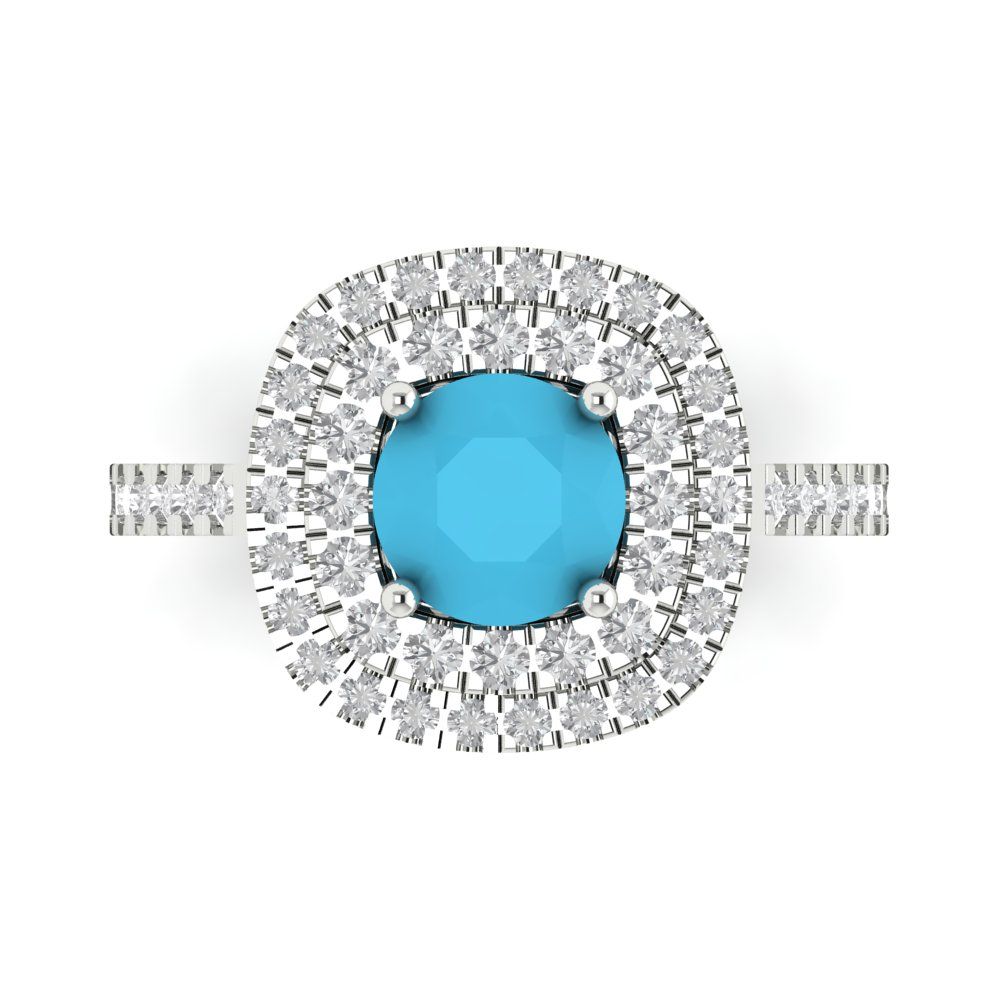 1.615 cttw Simulated Turquoise Solitaire with Zirconia Simulated Diamond Accents Engagement Ring - Solid White Gold (VVS1, Round Cut,6.5mm)