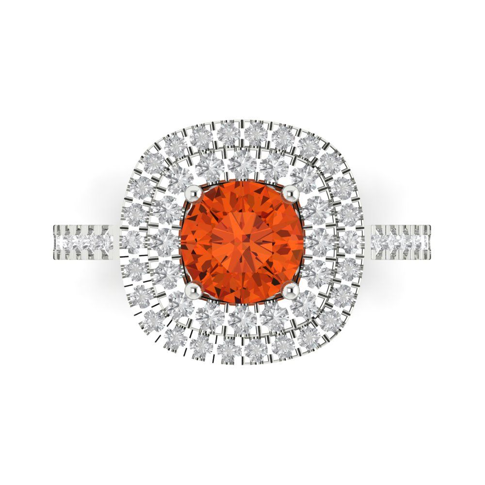 1.615 cttw Zirconia Simulated Red Diamond Solitaire with Zirconia Simulated Diamond Accents Engagement Ring - Solid White Gold (VVS1, Round Cut,6.5mm)