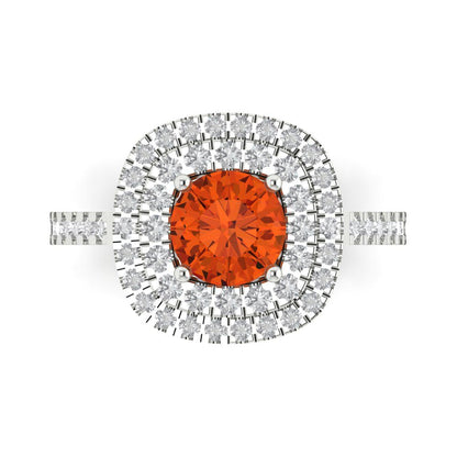 1.615 cttw Zirconia Simulated Red Diamond Solitaire with Zirconia Simulated Diamond Accents Engagement Ring - Solid White Gold (VVS1, Round Cut,6.5mm)