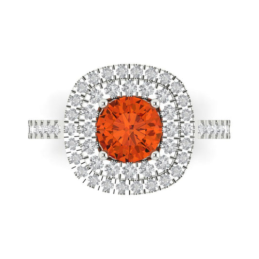 1.615 cttw Zirconia Simulated Red Diamond Solitaire with Zirconia Simulated Diamond Accents Engagement Ring - Solid White Gold (VVS1, Round Cut,6.5mm)