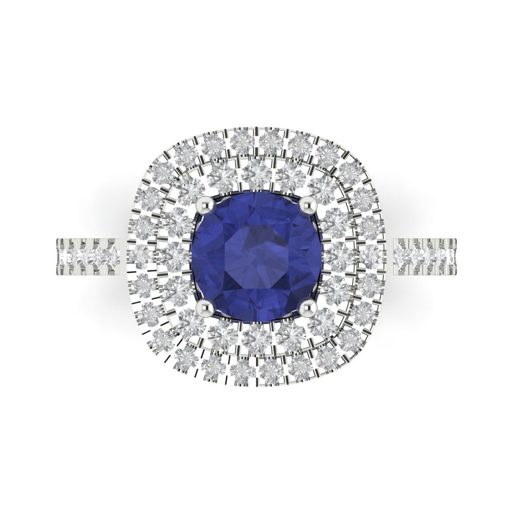 1.615 cttw Simulated Tanzanite Solitaire with Zirconia Simulated Diamond Accents Engagement Ring - Solid White Gold (VVS1, Round Cut,6.5mm)