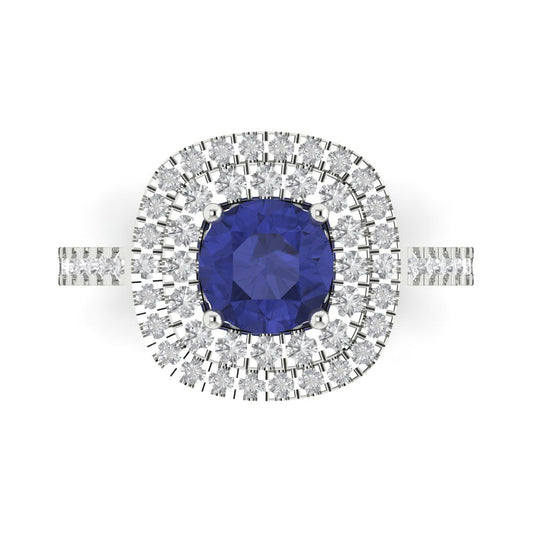 1.615 cttw Simulated Tanzanite Solitaire with Zirconia Simulated Diamond Accents Engagement Ring - Solid White Gold (VVS1, Round Cut,6.5mm)