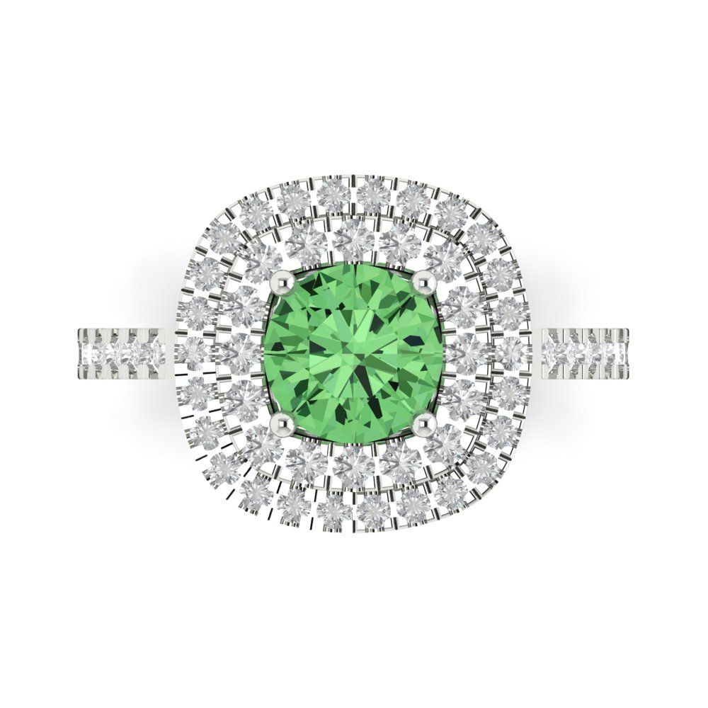 1.615 cttw Zirconia Simulated Green Diamond Solitaire with Zirconia Simulated Diamond Accents Engagement Ring - Solid White Gold (VVS1, Round Cut,6.5mm)