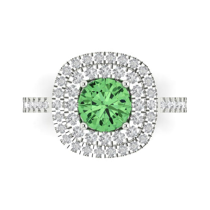 1.615 cttw Zirconia Simulated Green Diamond Solitaire with Zirconia Simulated Diamond Accents Engagement Ring - Solid White Gold (VVS1, Round Cut,6.5mm)
