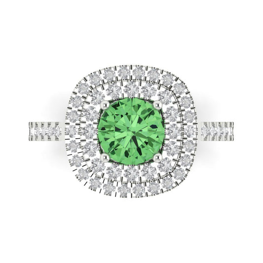 1.615 cttw Zirconia Simulated Green Diamond Solitaire with Zirconia Simulated Diamond Accents Engagement Ring - Solid White Gold (VVS1, Round Cut,6.5mm)