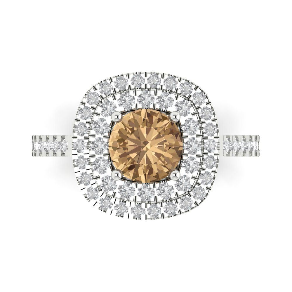 1.615 cttw Zirconia Simulated Champagne Diamond Solitaire with Zirconia Simulated Diamond Accents Engagement Ring - Solid White Gold (VVS1, Round Cut,6.5mm)