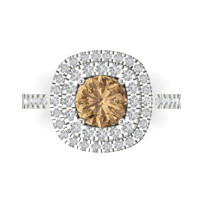1.615 cttw Zirconia Simulated Champagne Diamond Solitaire with Zirconia Simulated Diamond Accents Engagement Ring - Solid White Gold (VVS1, Round Cut,6.5mm)