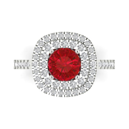 1.615 cttw Simulated Ruby Solitaire with Zirconia Simulated Diamond Accents Engagement Ring - Solid White Gold (VVS1, Round Cut,6.5mm)