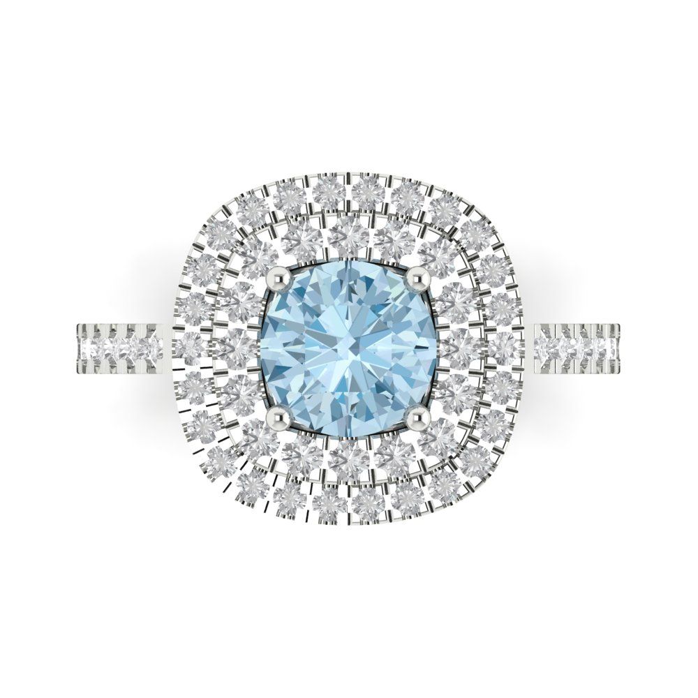 1.615 cttw Natural Aquamarine Solitaire with Zirconia Simulated Diamond Accents Engagement Ring - Solid White Gold (VVS1, Round Cut,6.5mm)
