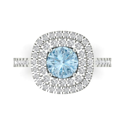1.615 cttw Zirconia Simulated Blue Diamond Solitaire with Zirconia Simulated Diamond Accents Engagement Ring - Solid White Gold (VVS1, Round Cut,6.5mm)