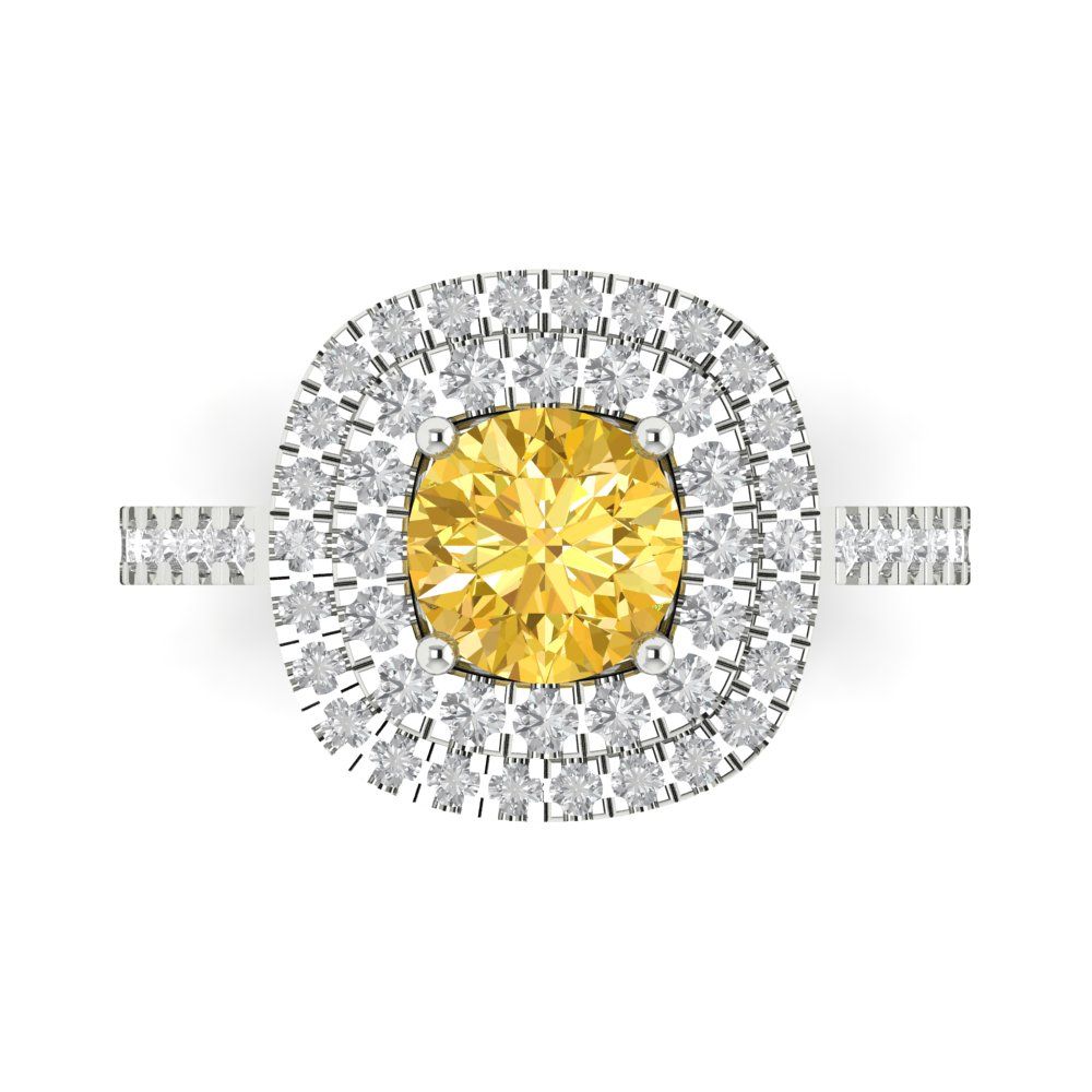 1.615 cttw Natural Citrine Solitaire with Zirconia Simulated Diamond Accents Engagement Ring - Solid White Gold (VVS1, Round Cut,6.5mm)