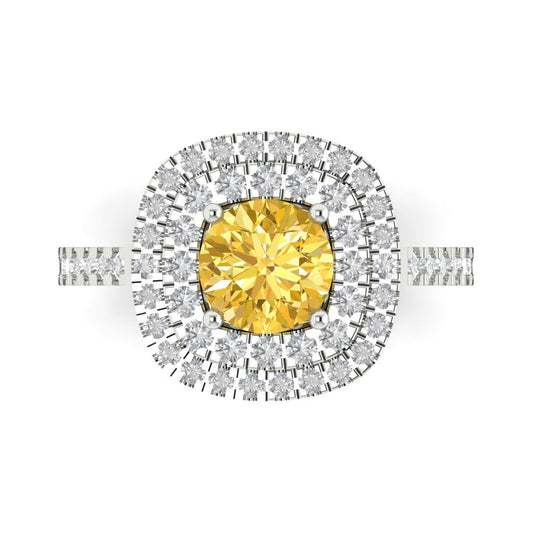 1.615 cttw Natural Citrine Solitaire with Zirconia Simulated Diamond Accents Engagement Ring - Solid White Gold (VVS1, Round Cut,6.5mm)