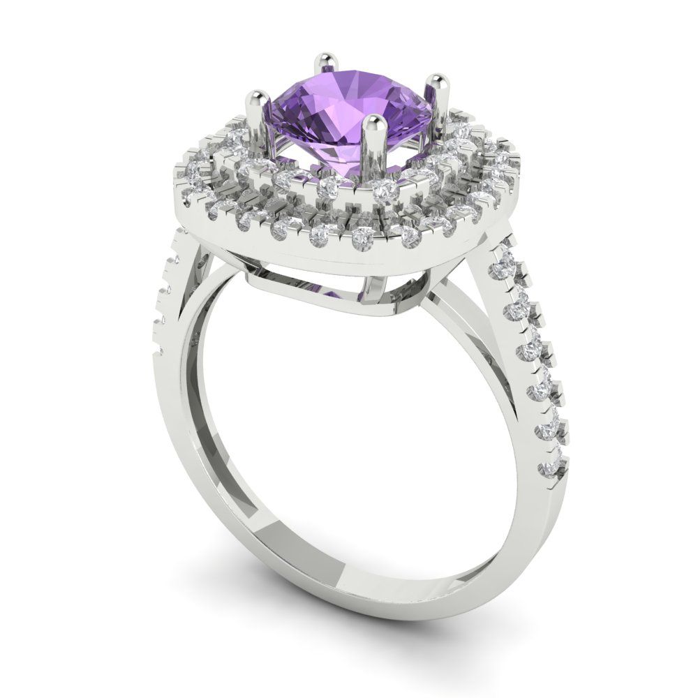 1.615 cttw Simulated Alexandrite Solitaire with Zirconia Simulated Diamond Accents Engagement Ring - Solid White Gold (VVS1, Round Cut,6.5mm)