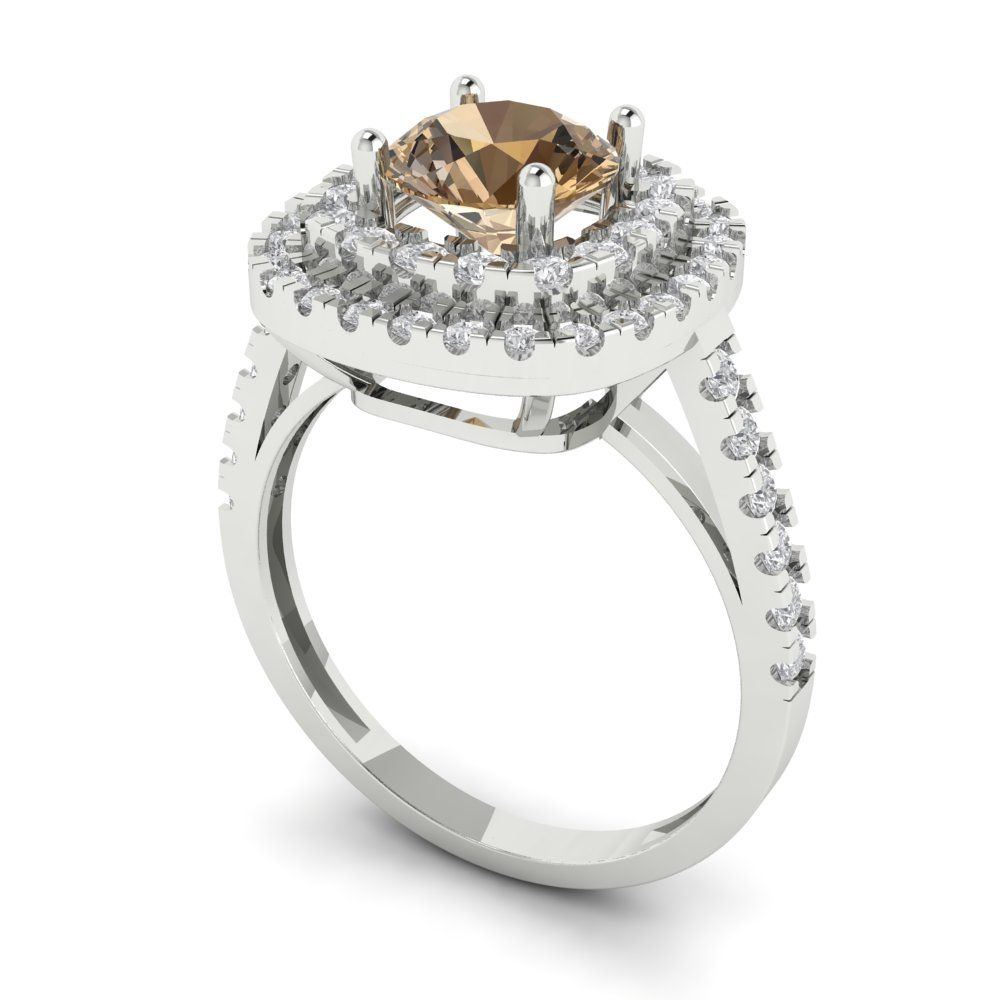 1.615 cttw Zirconia Simulated Champagne Diamond Solitaire with Zirconia Simulated Diamond Accents Engagement Ring - Solid White Gold (VVS1, Round Cut,6.5mm)