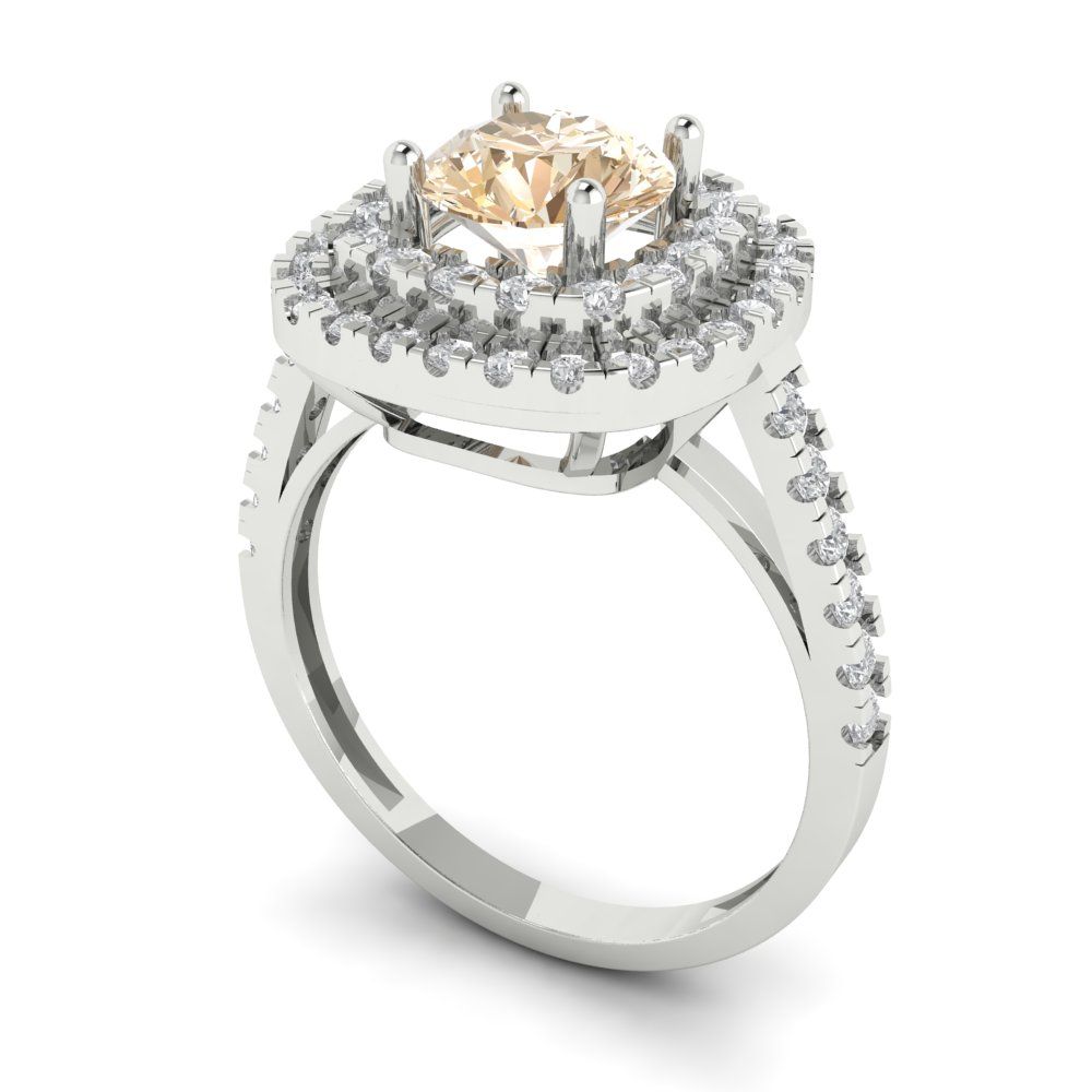 1.615 cttw Natural Morganite Solitaire with Zirconia Simulated Diamond Accents Engagement Ring - Solid White Gold (VVS1, Round Cut,6.5mm)