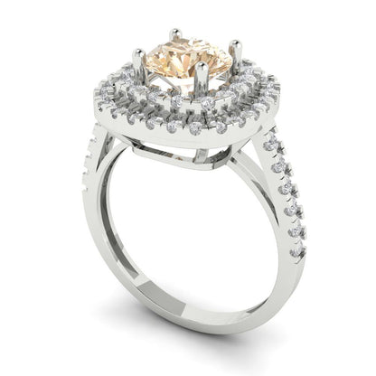 1.615 cttw Natural Morganite Solitaire with Zirconia Simulated Diamond Accents Engagement Ring - Solid White Gold (VVS1, Round Cut,6.5mm)