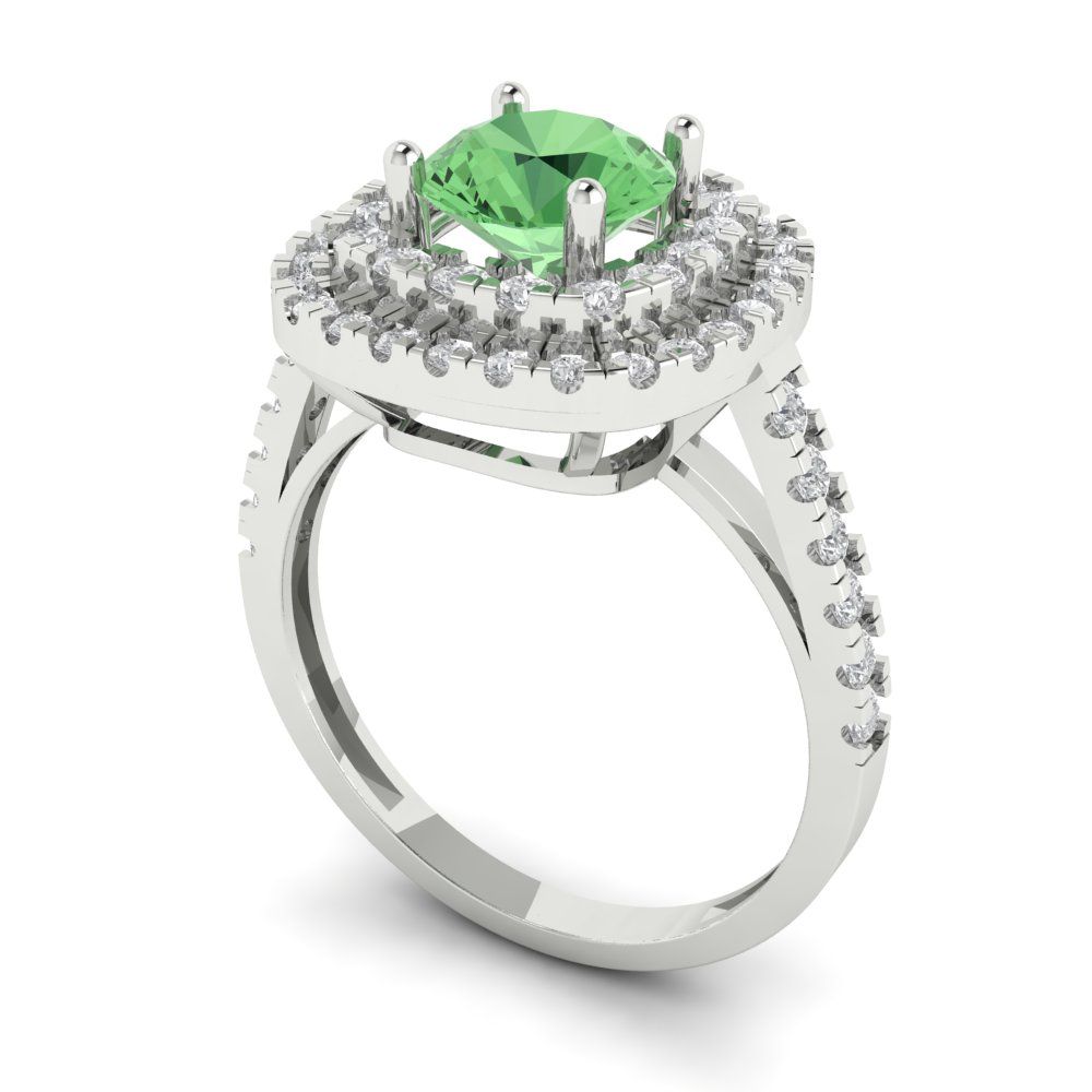 1.615 cttw Zirconia Simulated Green Diamond Solitaire with Zirconia Simulated Diamond Accents Engagement Ring - Solid White Gold (VVS1, Round Cut,6.5mm)