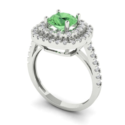 1.615 cttw Zirconia Simulated Green Diamond Solitaire with Zirconia Simulated Diamond Accents Engagement Ring - Solid White Gold (VVS1, Round Cut,6.5mm)