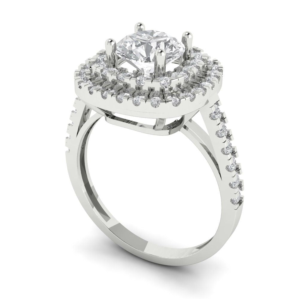 1.615 cttw White Sapphire Solitaire with Zirconia Simulated Diamond Accents Engagement Ring - Solid White Gold (VVS1, Round Cut,6.5mm)