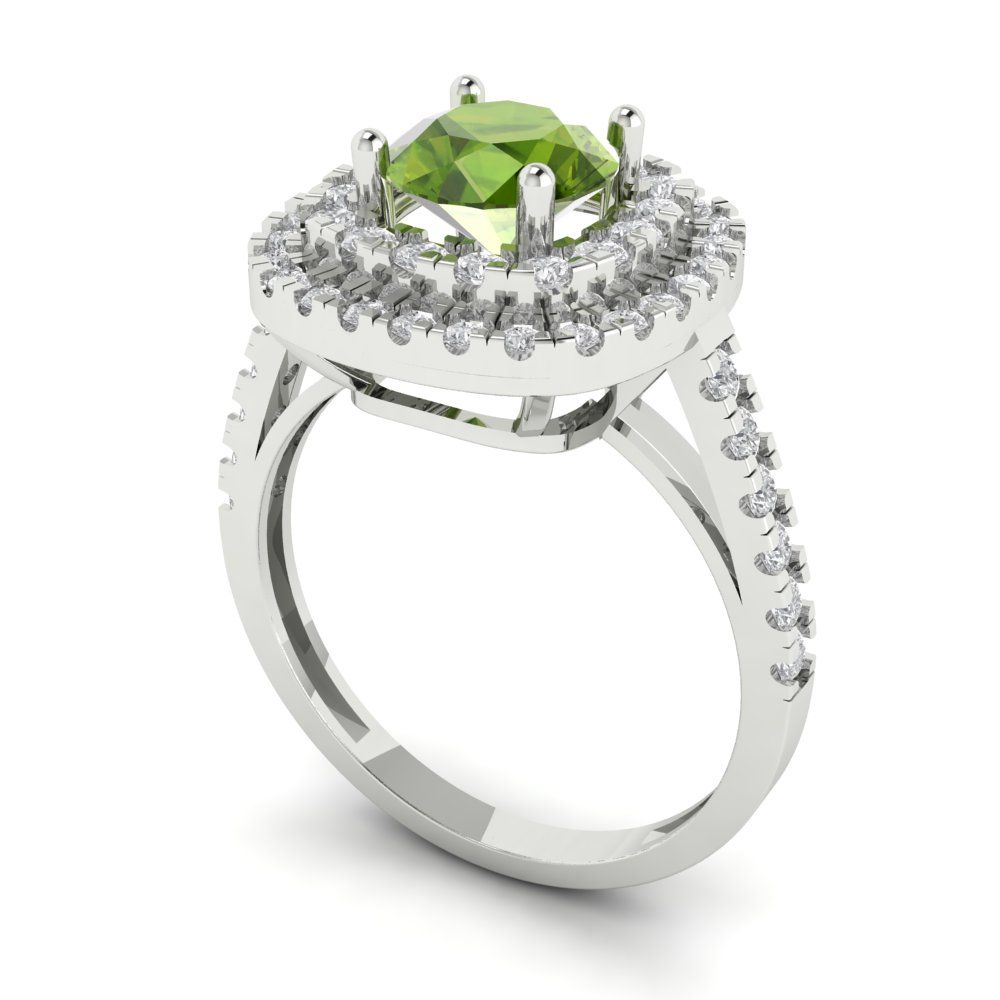 1.615 cttw Natural Peridot Solitaire with Zirconia Simulated Diamond Accents Engagement Ring - Solid White Gold (VVS1, Round Cut,6.5mm)