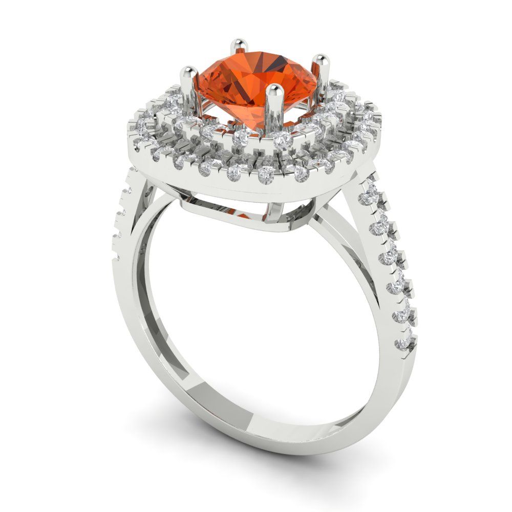 1.615 cttw Zirconia Simulated Red Diamond Solitaire with Zirconia Simulated Diamond Accents Engagement Ring - Solid White Gold (VVS1, Round Cut,6.5mm)