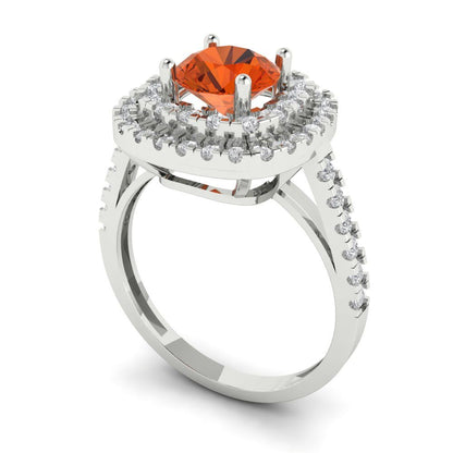 1.615 cttw Zirconia Simulated Red Diamond Solitaire with Zirconia Simulated Diamond Accents Engagement Ring - Solid White Gold (VVS1, Round Cut,6.5mm)