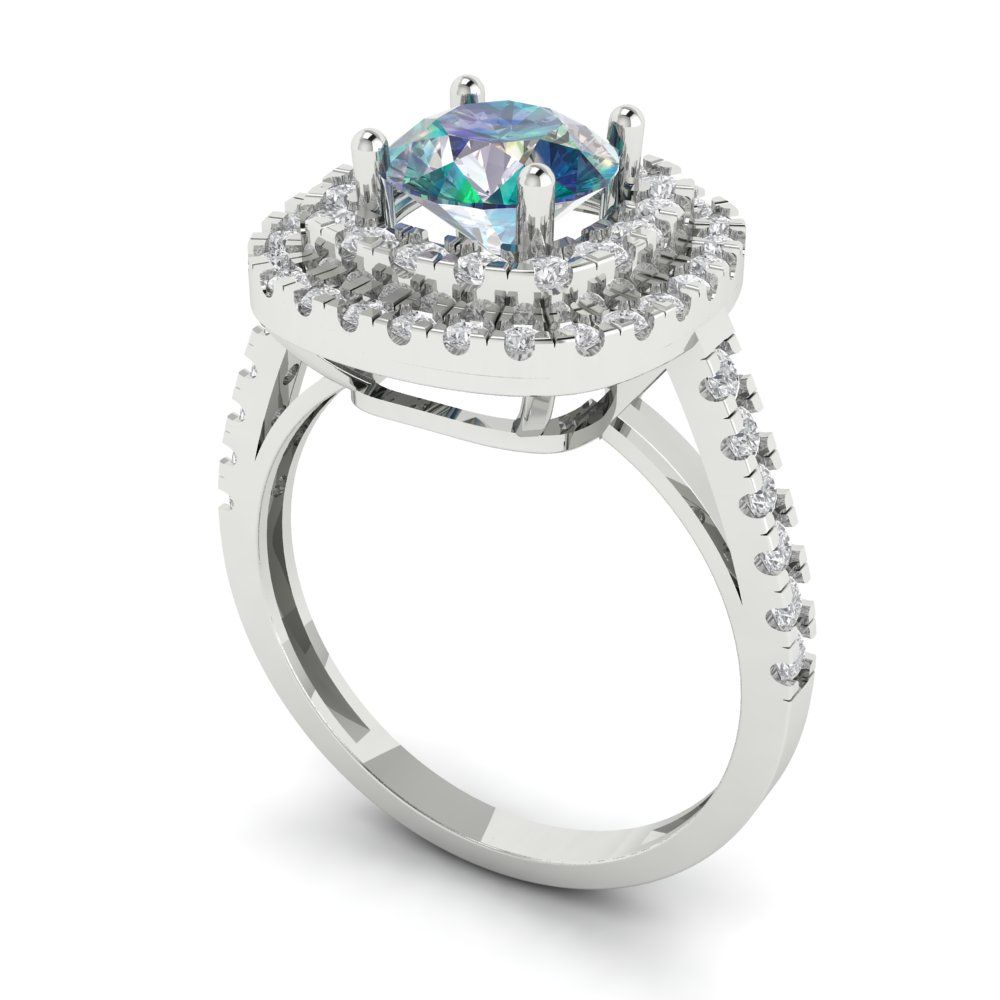 1.615 cttw Blue Moissanite Solitaire with Zirconia Simulated Diamond Accents Engagement Ring - Solid White Gold (VVS1, Round Cut,6.5mm)