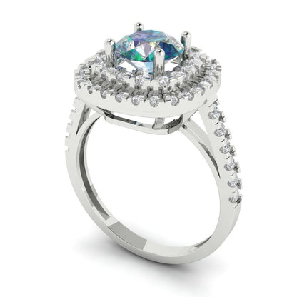 1.615 cttw Blue Moissanite Solitaire with Zirconia Simulated Diamond Accents Engagement Ring - Solid White Gold (VVS1, Round Cut,6.5mm)