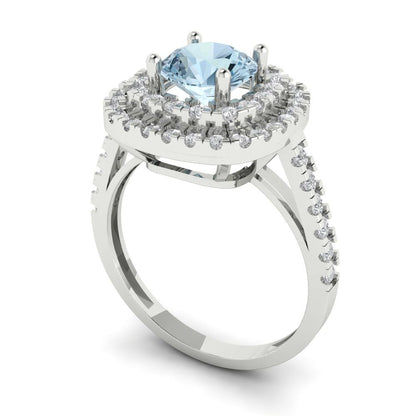 1.615 cttw Zirconia Simulated Blue Diamond Solitaire with Zirconia Simulated Diamond Accents Engagement Ring - Solid White Gold (VVS1, Round Cut,6.5mm)