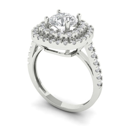 1.615 cttw Zirconia Simulated Diamond Solitaire with Zirconia Simulated Diamond Accents Engagement Ring - Solid White Gold (VVS1, Round Cut,6.5mm)