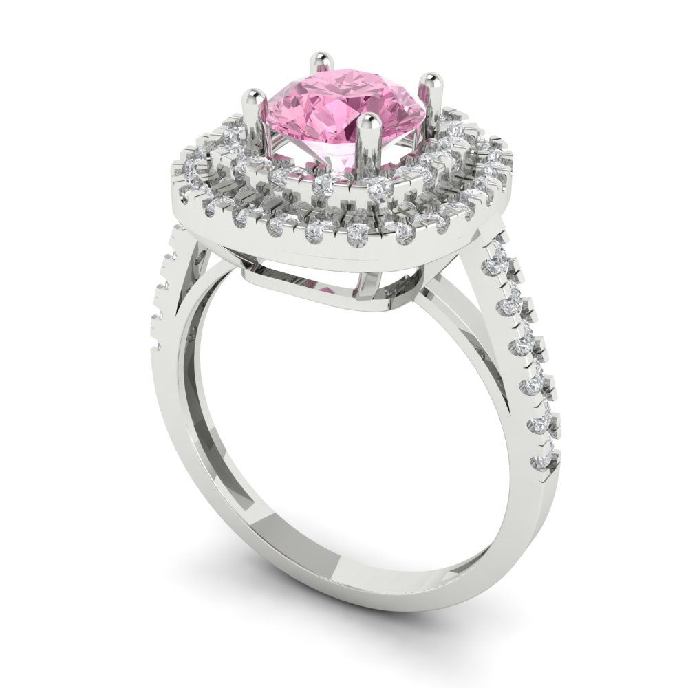 1.615 cttw Zirconia Simulated Pink Diamond Solitaire with Zirconia Simulated Diamond Accents Engagement Ring - Solid White Gold (VVS1, Round Cut,6.5mm)