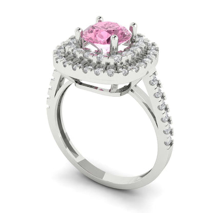 1.615 cttw Zirconia Simulated Pink Diamond Solitaire with Zirconia Simulated Diamond Accents Engagement Ring - Solid White Gold (VVS1, Round Cut,6.5mm)