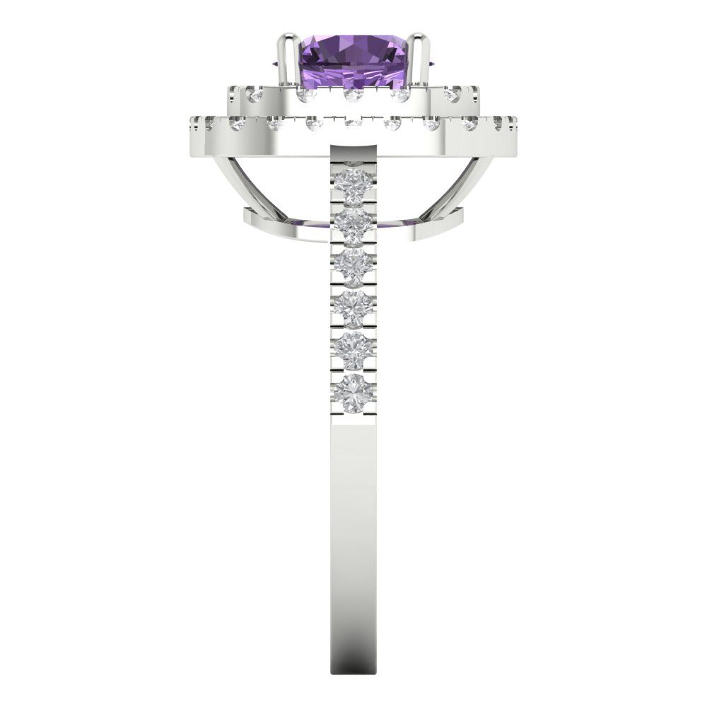 1.615 cttw Simulated Alexandrite Solitaire with Zirconia Simulated Diamond Accents Engagement Ring - Solid White Gold (VVS1, Round Cut,6.5mm)