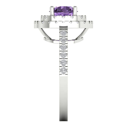 1.615 cttw Simulated Alexandrite Solitaire with Zirconia Simulated Diamond Accents Engagement Ring - Solid White Gold (VVS1, Round Cut,6.5mm)
