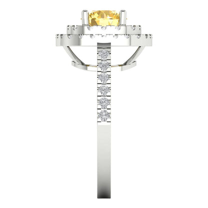 1.615 cttw Natural Citrine Solitaire with Zirconia Simulated Diamond Accents Engagement Ring - Solid White Gold (VVS1, Round Cut,6.5mm)