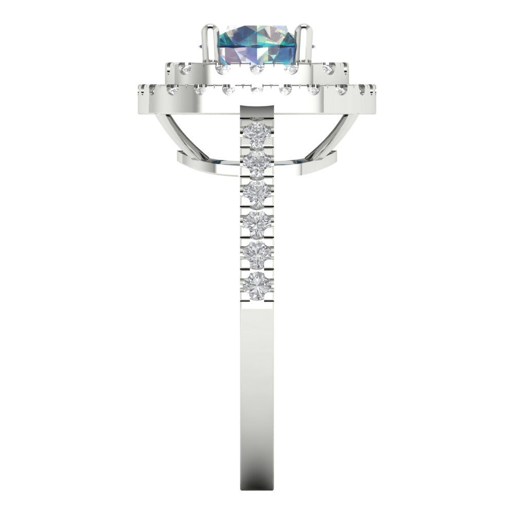 1.615 cttw Blue Moissanite Solitaire with Zirconia Simulated Diamond Accents Engagement Ring - Solid White Gold (VVS1, Round Cut,6.5mm)
