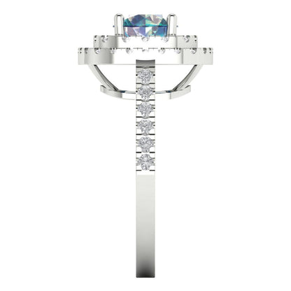 1.615 cttw Blue Moissanite Solitaire with Zirconia Simulated Diamond Accents Engagement Ring - Solid White Gold (VVS1, Round Cut,6.5mm)