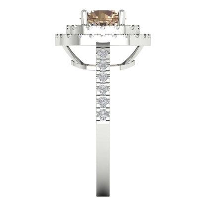 1.615 cttw Yellow Moissanite Solitaire with Zirconia Simulated Diamond Accents Engagement Ring - Solid White Gold (VVS1, Round Cut,6.5mm)