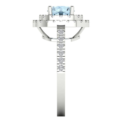 1.615 cttw Zirconia Simulated Blue Diamond Solitaire with Zirconia Simulated Diamond Accents Engagement Ring - Solid White Gold (VVS1, Round Cut,6.5mm)