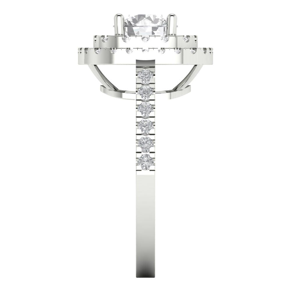 1.615 cttw Zirconia Simulated Diamond Solitaire with Zirconia Simulated Diamond Accents Engagement Ring - Solid White Gold (VVS1, Round Cut,6.5mm)