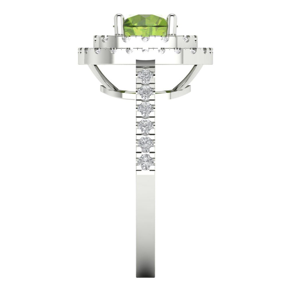 1.615 cttw Natural Peridot Solitaire with Zirconia Simulated Diamond Accents Engagement Ring - Solid White Gold (VVS1, Round Cut,6.5mm)