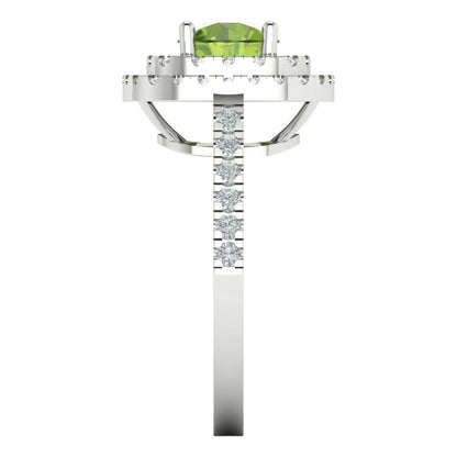 1.615 cttw Natural Peridot Solitaire with Zirconia Simulated Diamond Accents Engagement Ring - Solid White Gold (VVS1, Round Cut,6.5mm)