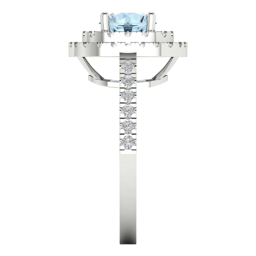 1.615 cttw Natural Aquamarine Solitaire with Zirconia Simulated Diamond Accents Engagement Ring - Solid White Gold (VVS1, Round Cut,6.5mm)