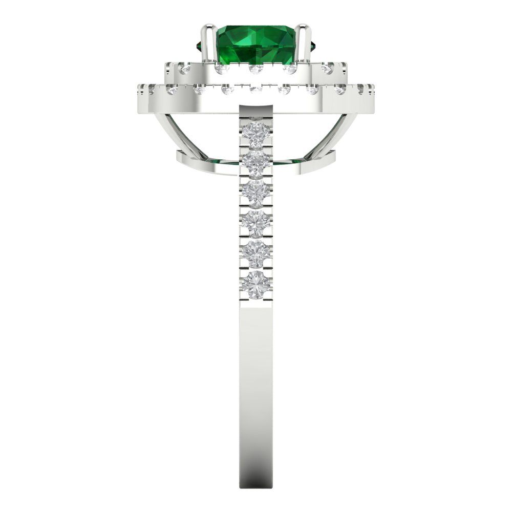 1.615 cttw Simulated Emerald Solitaire with Zirconia Simulated Diamond Accents Engagement Ring - Solid White Gold (VVS1, Round Cut,6.5mm)