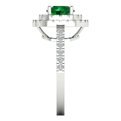 1.615 cttw Simulated Emerald Solitaire with Zirconia Simulated Diamond Accents Engagement Ring - Solid White Gold (VVS1, Round Cut,6.5mm)
