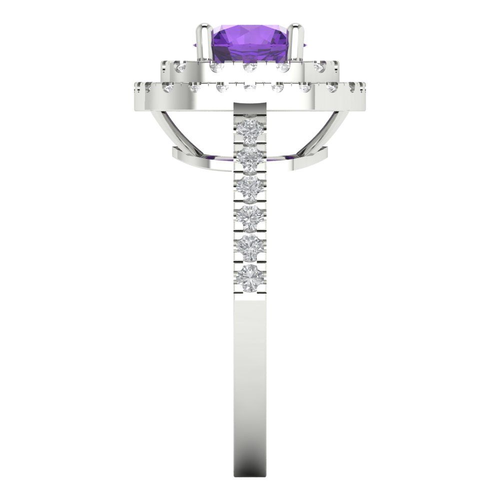 1.615 cttw Natural Amethyst Solitaire with Zirconia Simulated Diamond Accents Engagement Ring - Solid White Gold (VVS1, Round Cut,6.5mm)