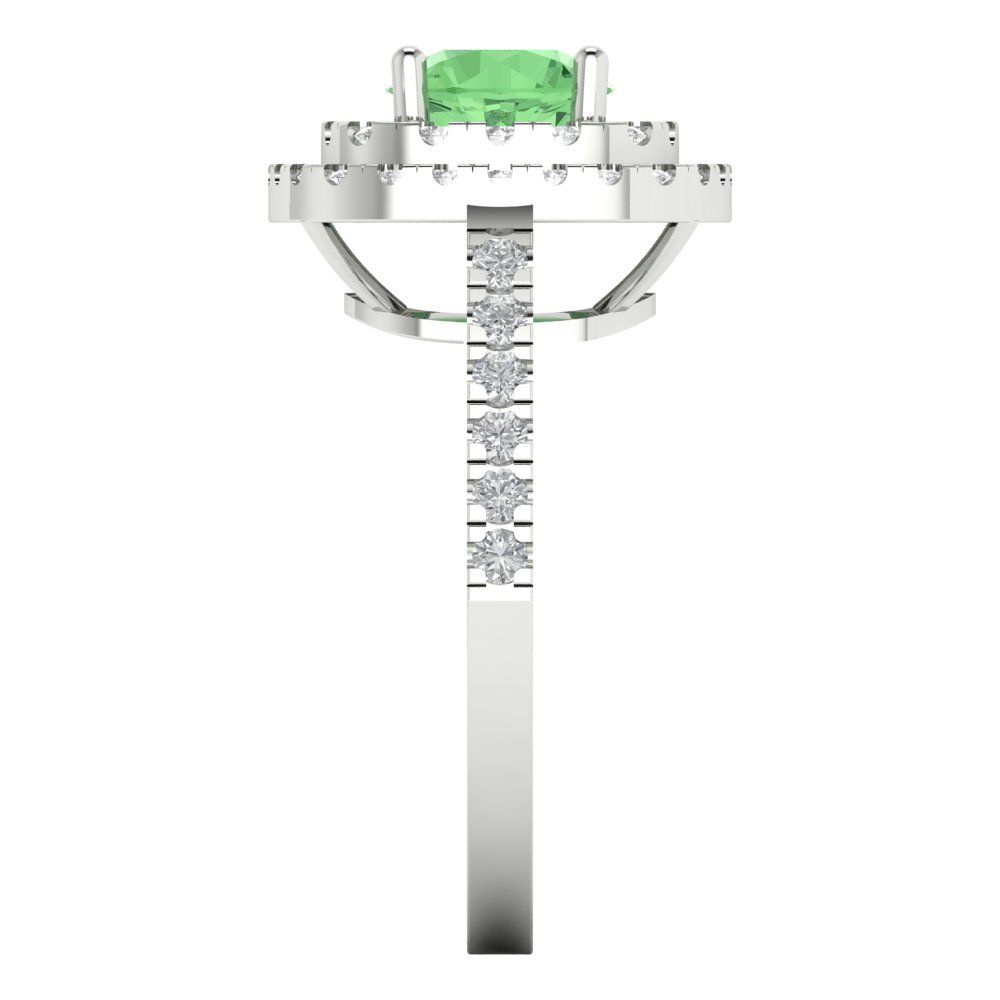 1.615 cttw Zirconia Simulated Green Diamond Solitaire with Zirconia Simulated Diamond Accents Engagement Ring - Solid White Gold (VVS1, Round Cut,6.5mm)
