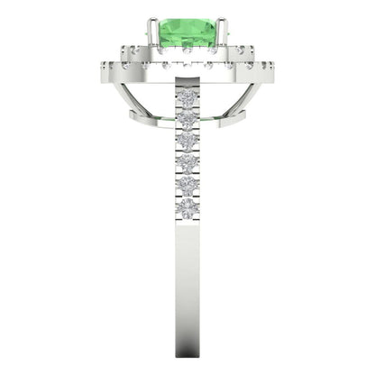 1.615 cttw Zirconia Simulated Green Diamond Solitaire with Zirconia Simulated Diamond Accents Engagement Ring - Solid White Gold (VVS1, Round Cut,6.5mm)
