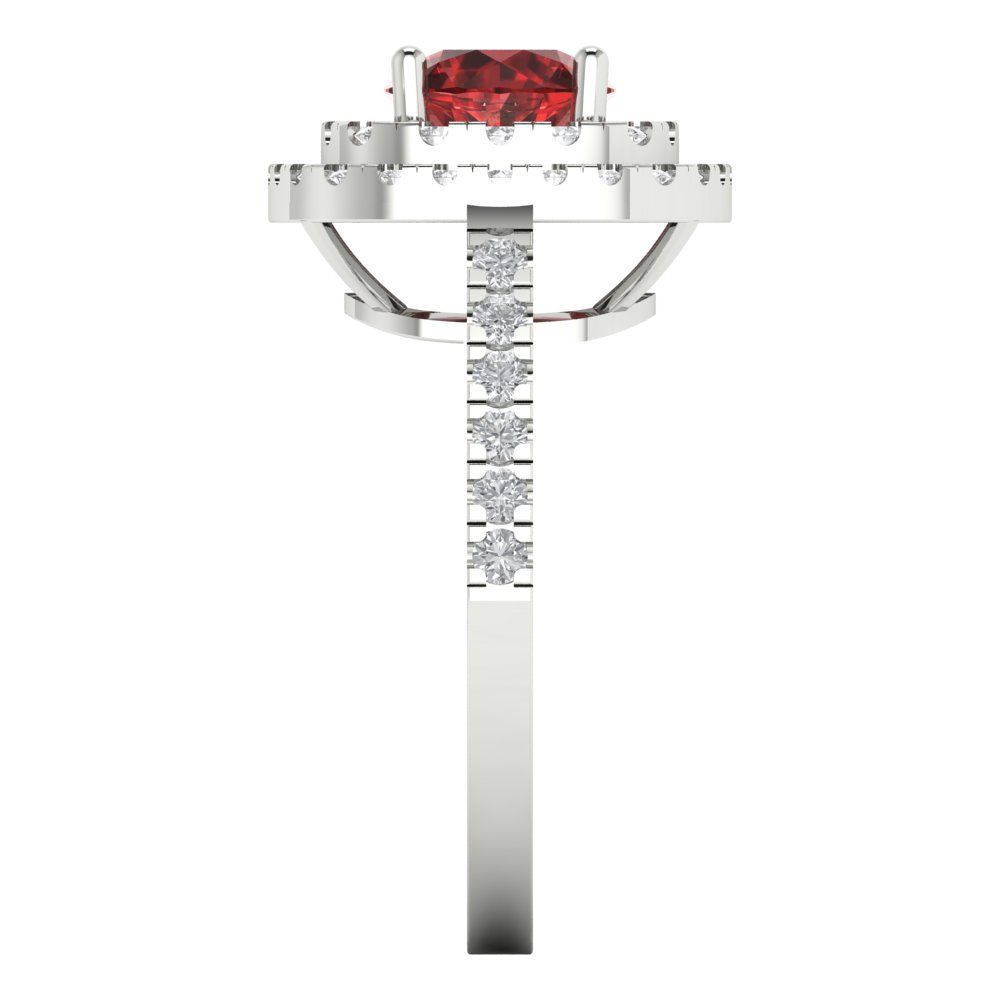 1.615 cttw Natural Garnet Solitaire with Zirconia Simulated Diamond Accents Engagement Ring - Solid White Gold (VVS1, Round Cut,6.5mm)